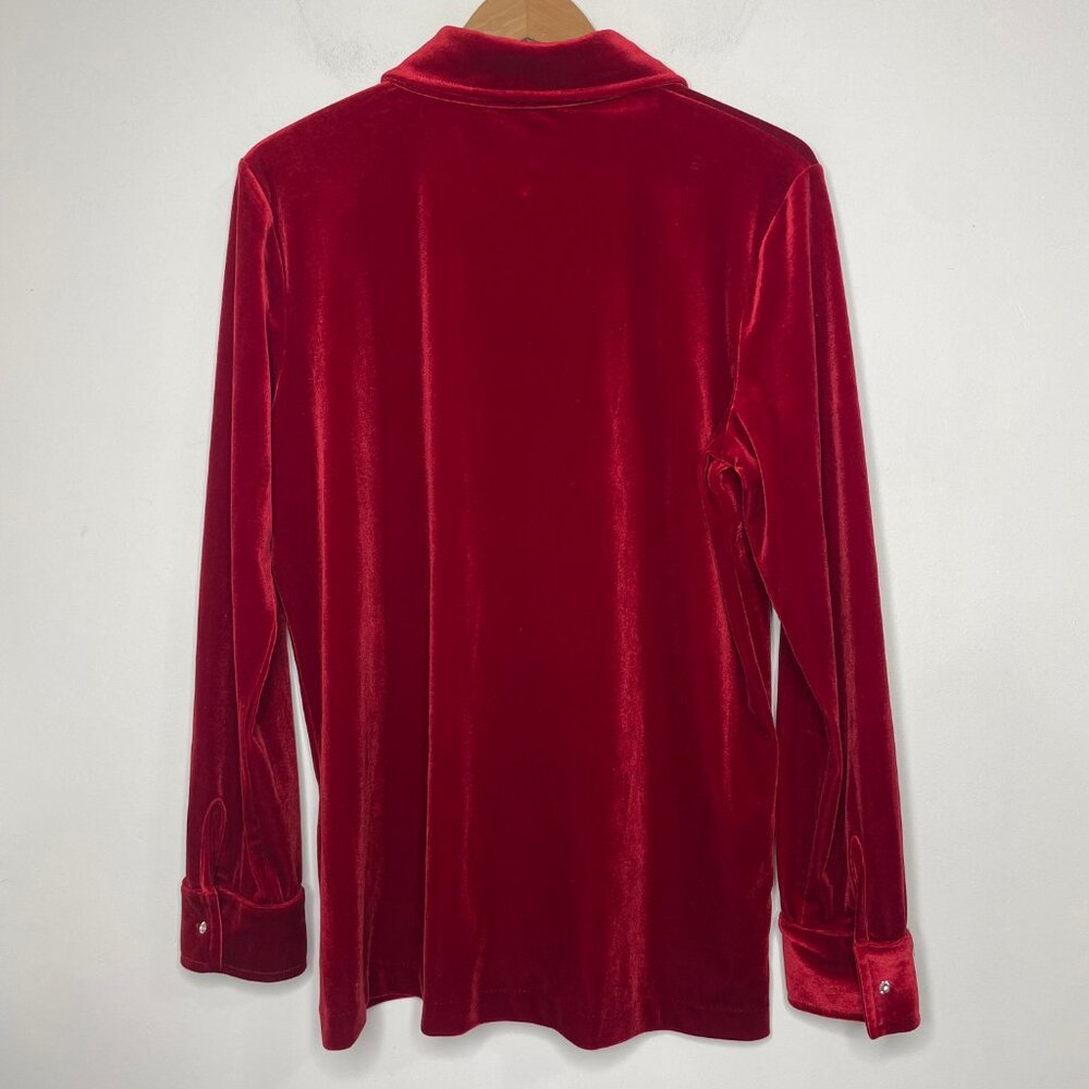 Jones New York Red Velvet Jeweled Rhinestones Buttons Shirt XL Holiday - Picture 7 of 15
